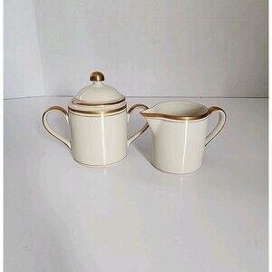 Vintage Creamer & Sugar Set Fritz & Floyd Palais- Cream Porcelain W Gold Accents